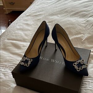 Ron White Navy Heels with Crystal Buckle